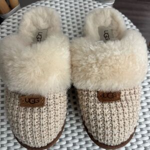 UGG Cream Knit Plush Slippers